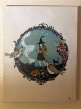 Whimsical Witch Illustration Painting Authentic